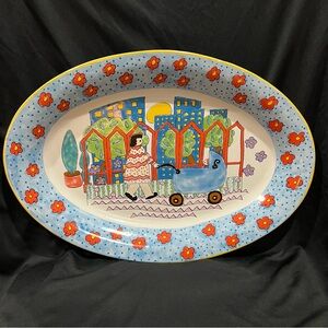 Porta Porsgrund “A Day in Town” oval platter with art by Annee Goodchild